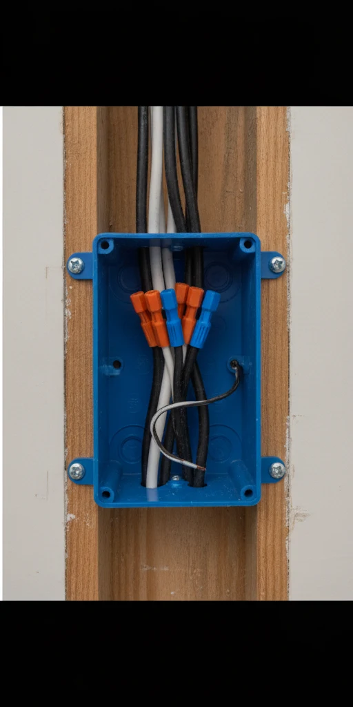 Properly installed junction box and wire connectors in a Kenwick Lexington home